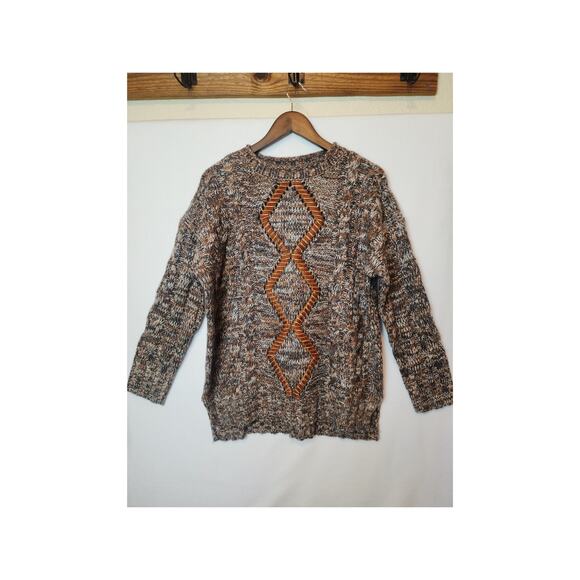 GeeGee Vintage Marled Knit Sweater Brown Black Cream Medium - Picture 3 of 8